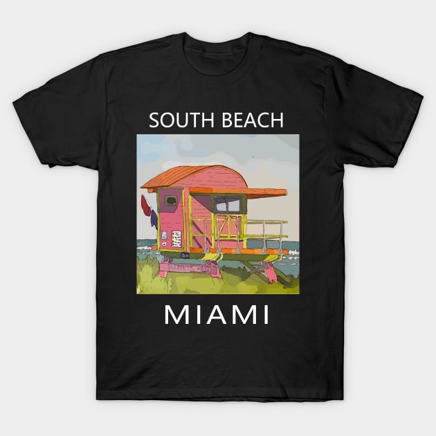 South Beach Lifeguard Tower in Miami Florida - Welshdesigns T-Shirt by WelshDesigns